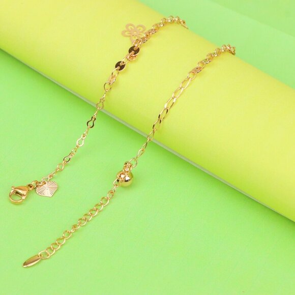 "Delicate Rose Gold Anklet with Floral & Charm Accents, XPAL1066 - Picture 6 of 12